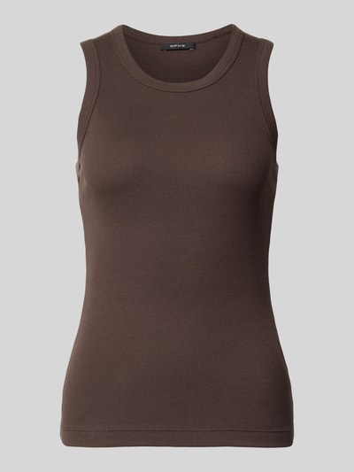 Produktfoto, Slim Fit Top mit Rundhalsausschnitt Modell 'Lesso' von OPUS im Braunton, Baumwoll-Mix, feine Rippenstruktur, Rückenlänge 59 cm bei Größe 36