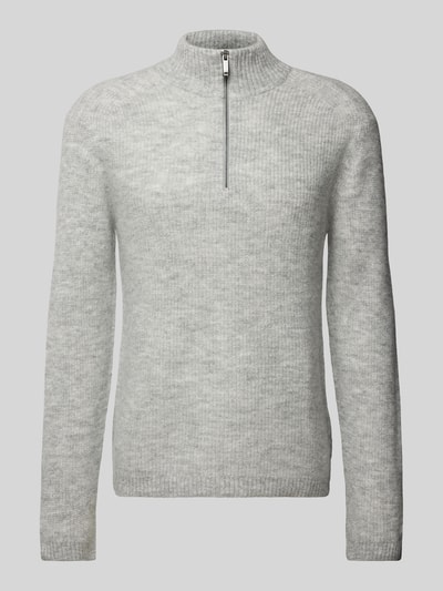 CK Calvin Klein Strickpullover mit Woll-Anteil und Troyer-Kragen Hellgrau 1