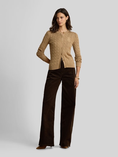 Lauren Ralph Lauren slim fit gebreid jack van mix van katoen en viscose Camel - 1