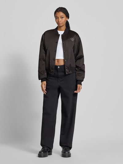 Hugo Blue Kurtka baseballowa o kroju regular fit z haftem Happy Hugo model ‘FELINAH’ Czarny 1