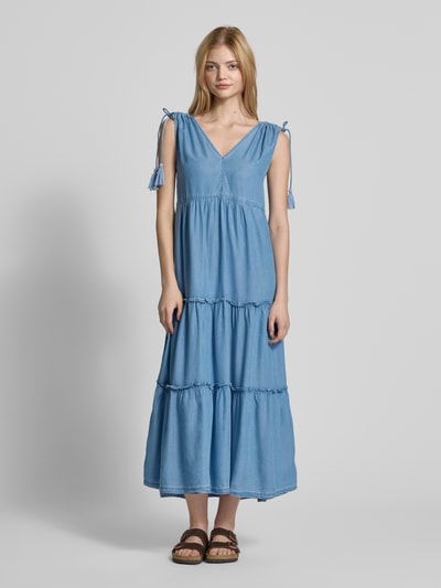 Pepe Jeans Midi-jurk met V-hals, model 'EFFIE' Blauw - 4