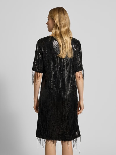 Milano Italy Knielange jurk met pailletten en franjes Zwart - 5