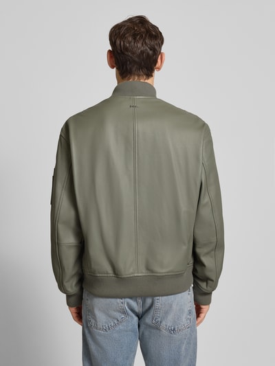 BOSS Orange Regular Fit Lederjacke im College-Stil Modell 'JAKRI' Oliv 5