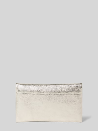 Produktfoto, Clutch aus echtem Leder Modell 'Mimos' von Abro, Damen Clutch mit Überschlag, Magnetverschluss, Zierschleife, Strasssteinbesatz, Hauptfach, Maße: 24 cm Breite, 14 cm Länge, 3 cm Tiefe, silberfarbene und cremefarbene glatte Struktur