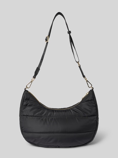 Produktfoto, Bauchtasche mit Steppnähten Modell 'Lifetime Buddy' von Hey Marly in Schwarz mit metallic Label-Detail, Reißverschluss, abnehmbarem Schulterriemen, rechteckige Form, glatte Struktur