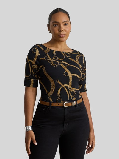 Lauren Ralph Lauren t-shirt o kroju slim fit ze wzorem na całej powierzchni model 'JUDY' BLACK 6