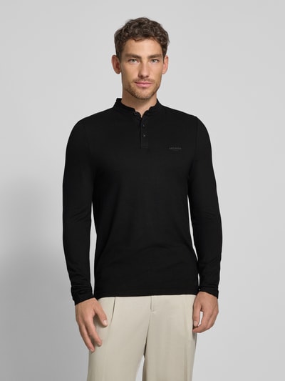 HECHTER PARIS Longsleeve mit kurzer Knopfleiste und Label-Detail Black 4