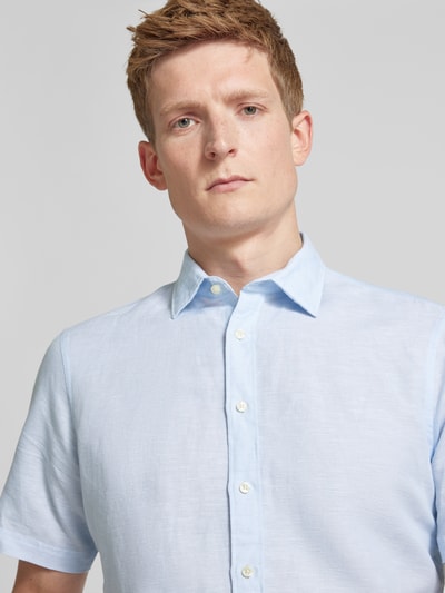 Jake*s Slim fit linnen overhemd met kentkraag Lichtblauw - 3