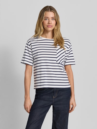 monari T-shirt met borstzak en ronde hals Marineblauw - 4