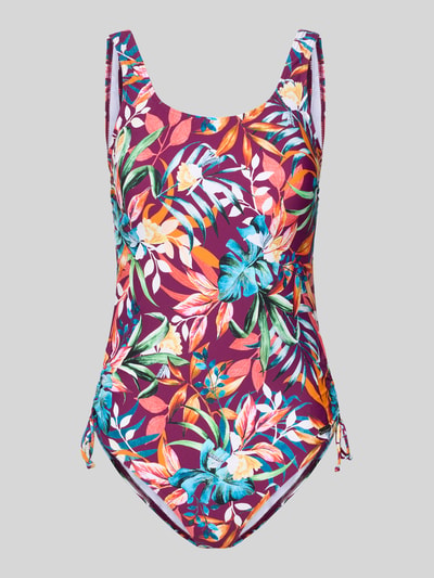 Produktfoto, Slim Fit Badeanzug mit Raffungen Modell 'Cadu' von VENICE BEACH aus Elastischer-Material-Mix mit floralem Allover-Print, ärmelloses-Design, bunte Farben, feine Struktur
