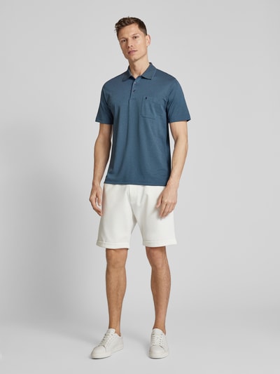 RAGMAN Regular fit poloshirt met all-over motief Marineblauw - 1