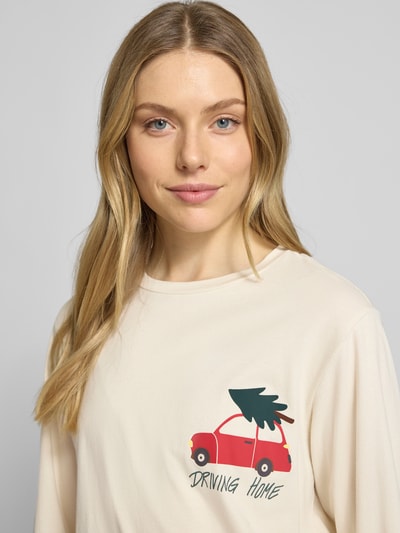 Jake*s Casual Pyjama-Oberteil mit Motiv-Print Ecru 3