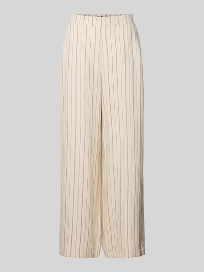 Produktfoto, Wide Leg Pants mit Eingrifftaschen Modell 'LINNO' von ICHI im Leinen-Viskose-Mix, cremefarben mit feinen Streifen, ausgestellter Schnitt