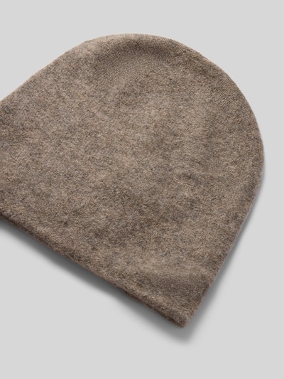 Produktfoto, Doppelt gestrickte Beanie aus reinem Kaschmir von Seeberger, meliert braun, weich, Strick-Optik, Label-Detail in metallic
