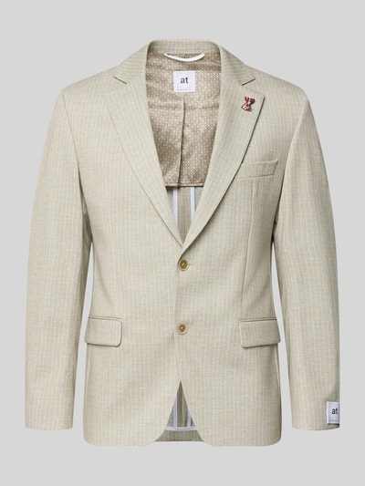 Produktfoto, Slim Fit 2-Knopf-Sakko mit Pattentaschen von ATELIER TORINO in Beige mit feinem Streifenmuster, Material-Mix mit Baumwolle.
