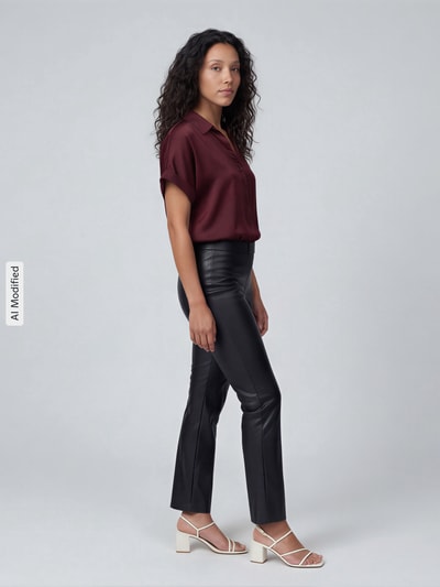 Raffaello Rossi Wide leg kunstleren broek van viscosemix model 'MACY' Zwart - 1