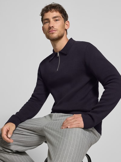 Jack & Jones Premium Strickpullover mit gerippten Abschlüssen Modell 'MILANO' Dunkelblau 3
