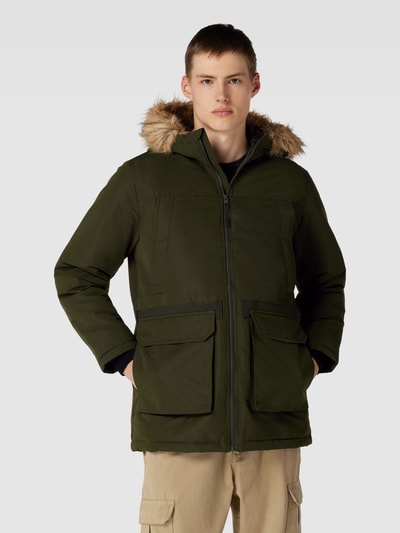 Jack & Jones Parka met imitatiebont, model 'EWING' Olijfgroen - 4