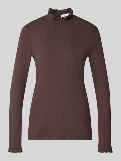Produktfoto, Longsleeve mit Rüschen von Rick & Royal in Braun, reine Baumwolle, gerader Schnitt, Stehkragen, feine Textur