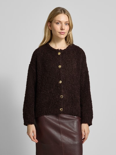 VILLA SOPHIE Loose fit gebreid jack met wol Donkerbruin - 4