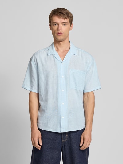 Only & Sons Relaxed Fit Freizeithemd aus Baumwoll-Leinen-Mix Modell 'CAIDEN' Hellblau 4