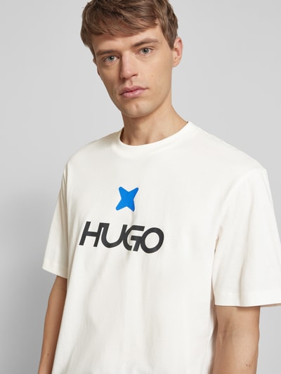 Hugo Blue T-Shirt mit Label-Print Modell 'Newromi' Offwhite 3