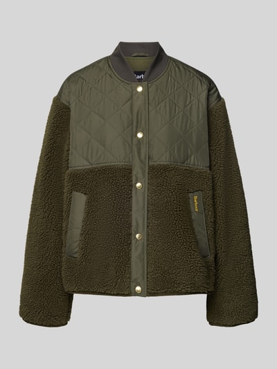 Produktfoto, Regular Fit Teddyfell-Jacke mit Stepp-Besatz Modell 'WETHERBY FLEECE' von Barbour, Optik: Unifarben, Materialverarbeitung: Teddyfell, Stepp, College-Kragen, Druckknöpfe, Label-Stitching, seitliche Eingrifftaschen, langarm, paspelierter Rumpf- und Ärmelabschluss