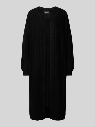 Pieces Loose Fit Long-Cardigan mit Wollanteil in geripptem Design Modell 'MAGGY' Black 2