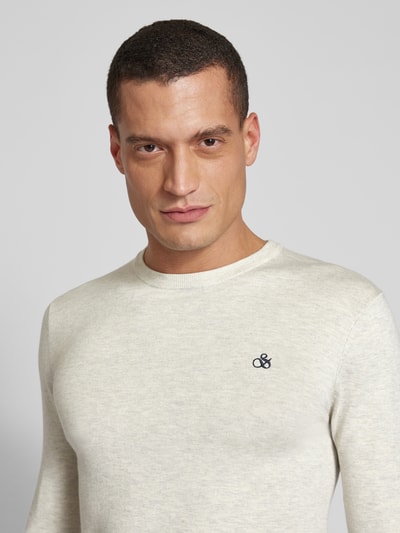 Scotch & Soda Strickpullover mit Logo-Stitching Modell 'Essentials' Hellgrau 3