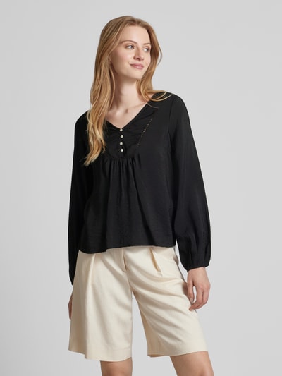 Vero Moda Blouse met korte knoopsluiting, model 'MIRA' Zwart - 4