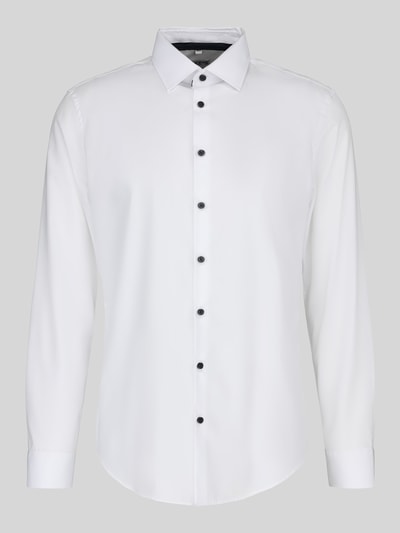 Produktfoto, Slim Fit Business-Hemd mit Kentkragen von Jake*s in Weiß, reine Baumwolle, Knopfleiste, glatte Textur, schlichte Form.
