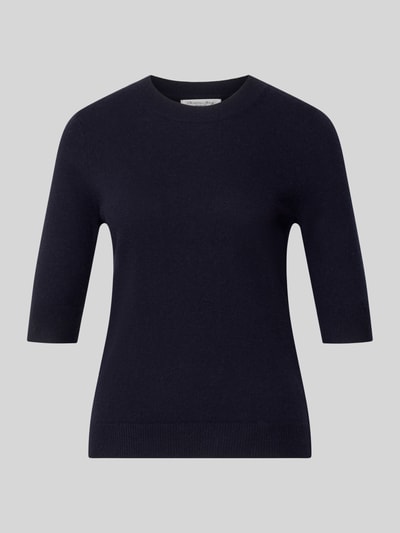 Produktfoto, Strickpullover mit 1/2-Arm und Rundhalsausschnitt von Christian Berg Woman in Dunkelblau, reine Baumwolle, Slim Fit, dezente Struktur