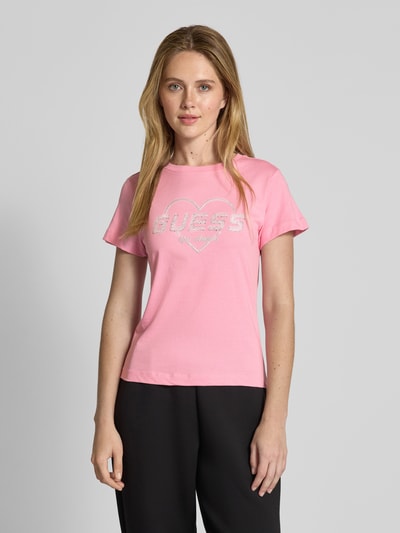 Guess Activewear T-Shirt mit Strasssteinbesatz Modell 'NARCISO' Pink 4