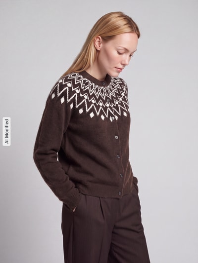 VERO MODA Regular Fit Strickjacke mit Wollanteil Modell 'KARLA' Schoko 4