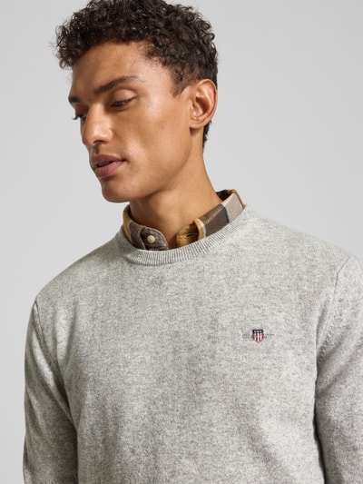 Gant Strickpullover aus reiner Lammwolle mit gerippten Abschlüssen Mittelgrau Melange 3