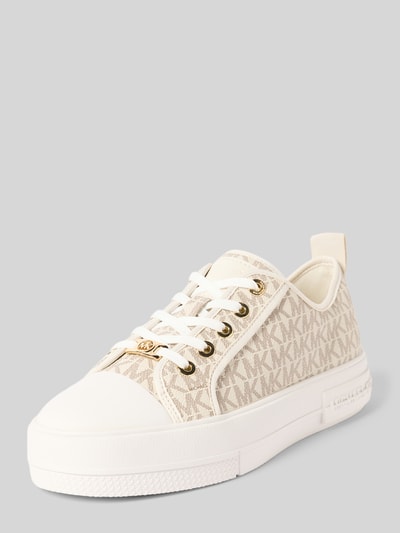 Produktfoto, Sneaker mit Label-Detail Modell 'EVY' von MICHAEL Michael Kors, beige-weiße Farben, strukturierte Sohle, Schnürverschluss, abgerundete Spitze