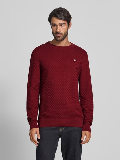 Gant Sweter z dzianiny z okrągłym dekoltem i wyhaftowanym logo Bordowy 4