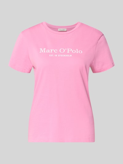Productfoto, Regular Fit T-Shirt aus reiner Baumwolle van Marc O'Polo, effen roze, korte mouwen, ronde hals, labelprint, damesmode.