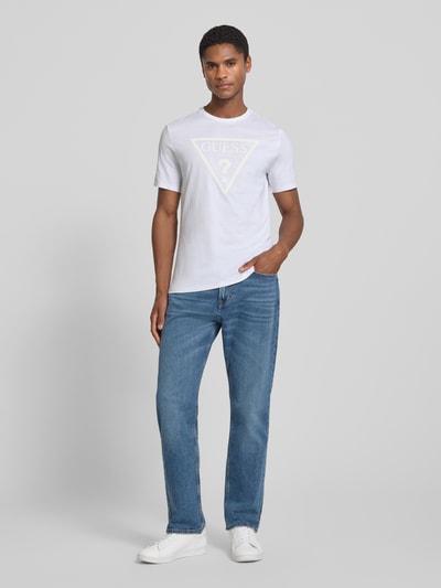 GUESS t-shirt z logo i okrągłym dekoltem Biały 1