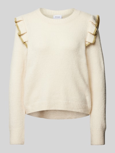 Vila Strickpullover mit Rüschen Modell 'NANZYL' Beige 2