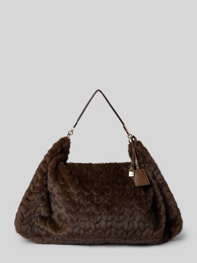 Produktfoto, Hobo Bag aus Kunstfell von Liu Jo White mit Strukturmuster, Reißverschluss-Hauptfach, schmalem Schulterriemen und Zier-Anhänger, braune Farbe, Maße 65x39x7 cm, Schulterriemen 44 cm, Damenaccessoire