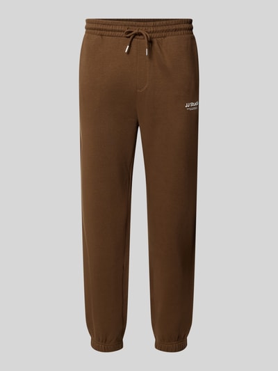Produktfoto, Straight Fit Sweatpants aus Baumwoll-Mix Modell 'Kane' von JACK & JONES, braun, elastischer Bund, Gesäßtasche, Logo-Detail, glatte Struktur