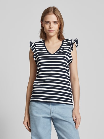 Only T-shirt met V-hals, model 'MAY' Marineblauw - 4