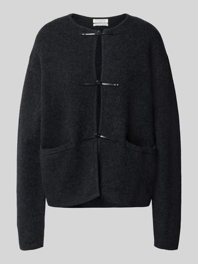 Produktfoto, Strickjacke aus Wolle mit Knopfverschluss von Christian Berg Woman, zuiver wol, regular fit, ronde hals, Steekzakken, kleur donkergrijs