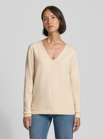 FREE/QUENT Gebreide pullover met deelnaad, model 'Claura' Beige - 4