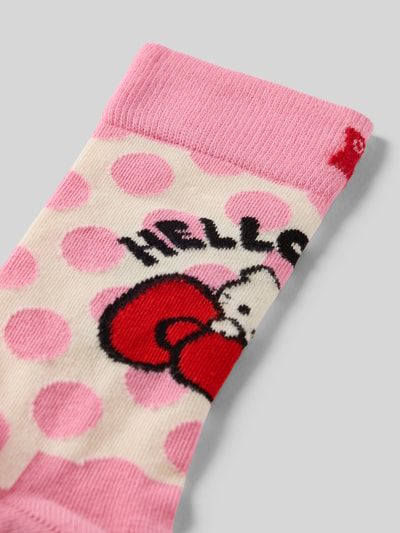 Produktfoto, Skarpety z mieszanki bawełny i elastanu Model 'HELLO KITTY' od Happy Socks, różowe grochy, detal z logo, damskie