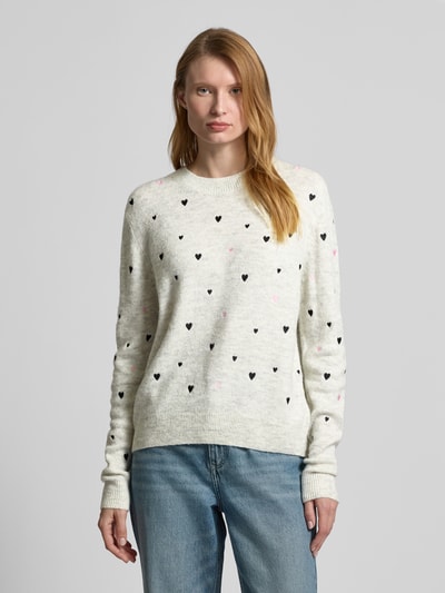 Tom Tailor Denim Regular Fit Strickpullover mit Herz-Stickereien Offwhite 4