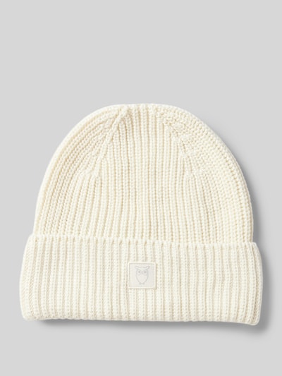 Knowledge Cotton Apparel Beanie met omslag en labelpatch Offwhite - 1