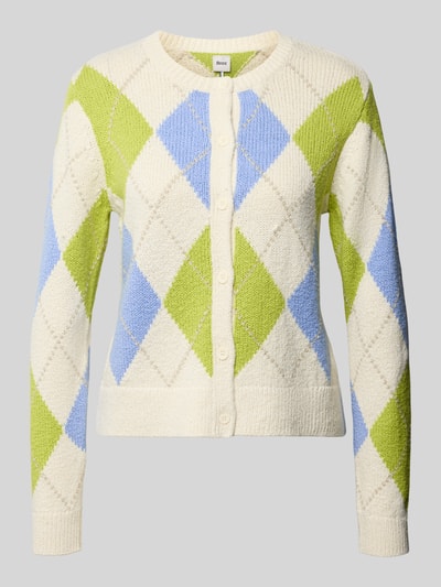 Produktfoto, Strickjacke mit Knopfleiste Modell 'ANN' van Brax, dames gebreid jack van katoenmix, regular fit, ribboorden, ronde hals, knoopsluiting, ruglengte 48 cm, mouwlengte 63 cm, blauw en groen ruitpatroon