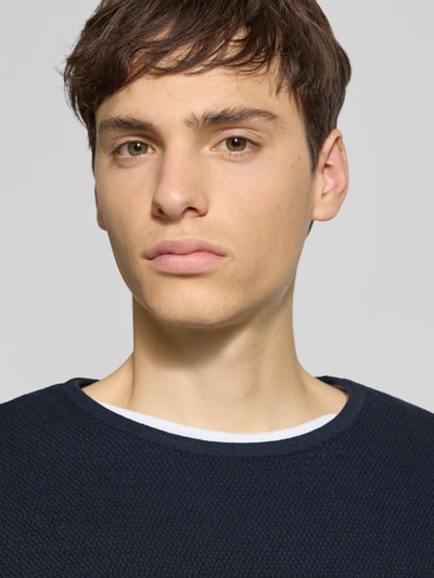 Jack & Jones Gebreide pullover met geribde ronde hals, model 'GEORGE' Marineblauw - 3